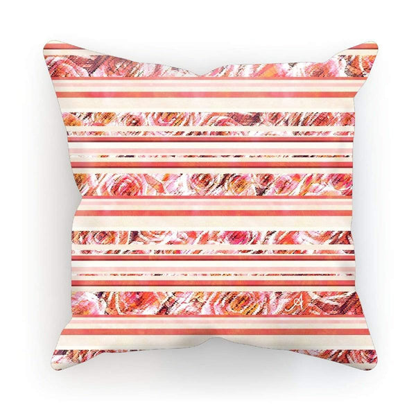 Homeware Linen / 12"x12" Textured Roses Stripe Coral Amanya Design Cushion Prodigi