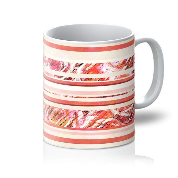 Homeware 11oz / White Textured Roses Stripe Coral Amanya Design Mug Prodigi
