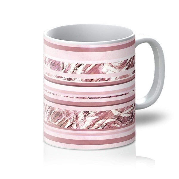Homeware 11oz / White Textured Roses Stripe Dusky Pink Amanya Design Mug Prodigi