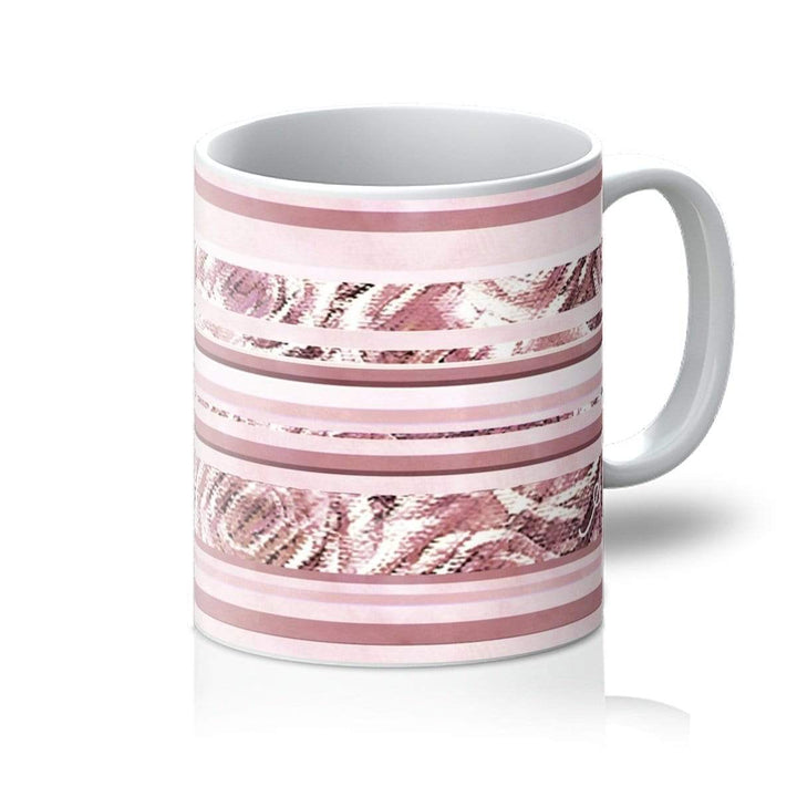 Homeware 11oz / White Textured Roses Stripe Dusky Pink Amanya Design Mug Prodigi