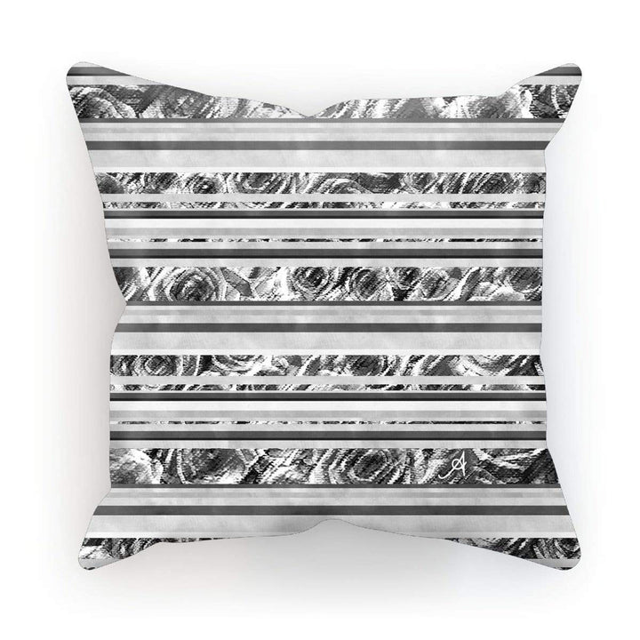 Homeware Linen / 12"x12" Textured Roses Stripe Monochrome Amanya Design Cushion Prodigi
