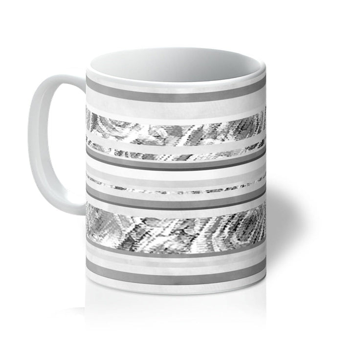 Homeware 11oz / White Textured Roses Stripe Monochrome Amanya Design Mug Prodigi