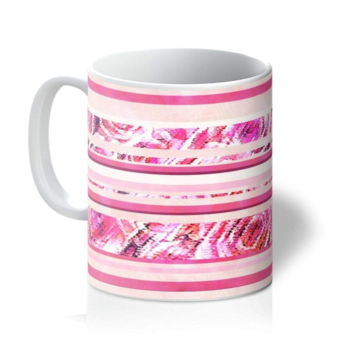 Homeware 11oz / White Textured Roses Stripe Pink Amanya Design Mug Prodigi