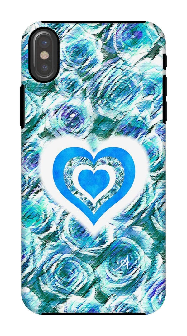 Phone & Tablet Cases iPhone X / Tough / Gloss Textured Roses Love & Background Blue Amanya Design Tough Phone Case Prodigi
