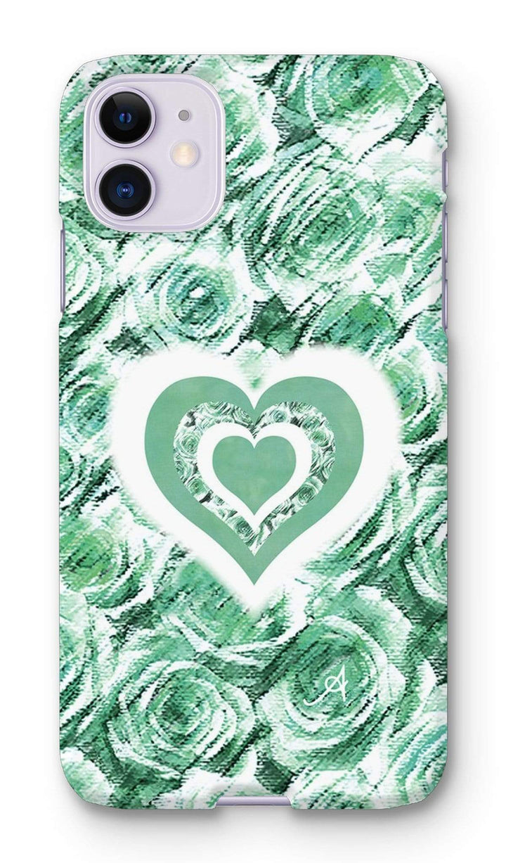 Phone & Tablet Cases iPhone 11 / Snap / Gloss Textured Roses Love & Background Mint Amanya Design Phone Case Prodigi