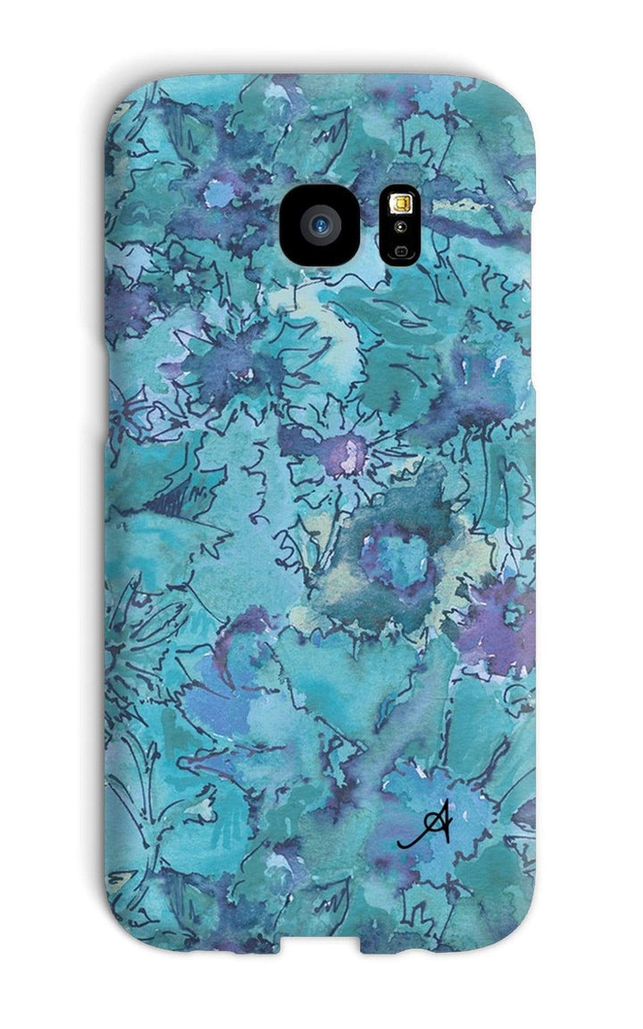 Phone & Tablet Cases Galaxy S7 Edge / Snap / Gloss Watercolour Daisies Blue Amanya Design Phone Case Prodigi