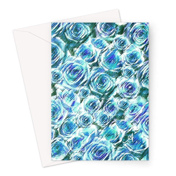 Stationery A5 / 1 Card Textured Roses Blue Amanya Design Greeting Card Prodigi