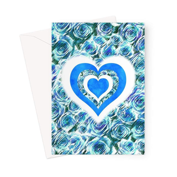 Stationery 5"x7" / 1 Card Textured Roses Love & Background Blue Amanya Design Greeting Card Prodigi