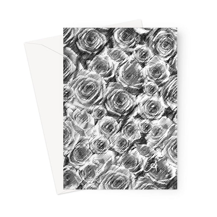 Stationery 5"x7" / 1 Card Textured Roses Monochrome Amanya Design Greeting Card Prodigi
